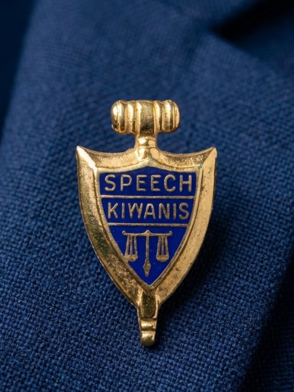Vintage Speech Kiwanis 24K Gold Plated Blue Enamel Lapel Pin